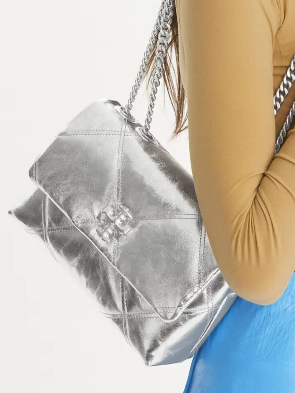 TORY BURCH Small Kira Diamond Quilt Metallic Leather Convertible Shoulder Bag